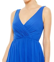 Mac Duggal Chiffon V-Neck Sleeveless Tiered Ruffle Fit & Flare Mini Dress