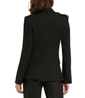 Mac Duggal Classic Crepe Notch Lapel Collar Flower Applique Flap Pocket Long Sleeve Blazer