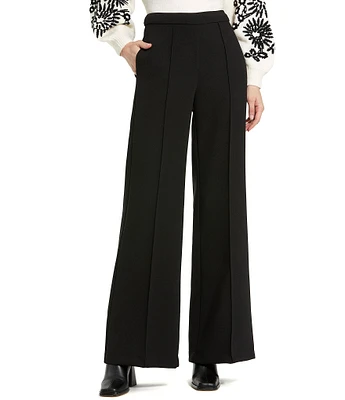 Mac Duggal Classic Crepe Pintuck Center Seam Wide Leg Trouser Pants