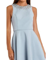 Mac Duggal Crepe Beaded High Neck Sleeveless High-Low Ball Gown