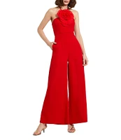 Mac Duggal Crepe Halter Neck With Flower Wide-Leg Jumpsuit