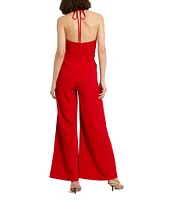 Mac Duggal Crepe Halter Neck With Flower Wide-Leg Jumpsuit