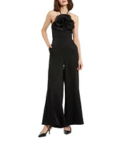 Mac Duggal Crepe Halter Neck With Flower Wide-Leg Jumpsuit