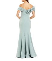 Mac Duggal Crepe Off-The-Shoulder 3D FLoral Mermaid Gown