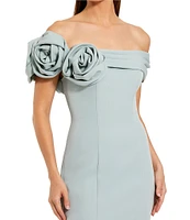 Mac Duggal Crepe Off-The-Shoulder 3D FLoral Mermaid Gown
