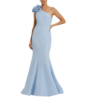 Mac Duggal Crepe One-Shoulder Neck Sleeveless Rosette Mermaid Gown