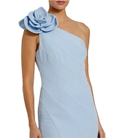 Mac Duggal Crepe One-Shoulder Neck Sleeveless Rosette Mermaid Gown