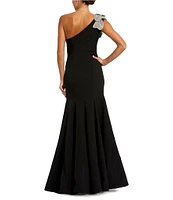 Mac Duggal Crepe One Shoulder Sleeveless Flower Applique Gown