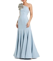 Mac Duggal Crepe One Shoulder Sleeveless Flower Applique Gown