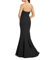 Mac Duggal Crepe Strapless 3D Flower Pattern Mermaid Gown