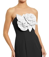 Mac Duggal Crepe Strapless 3D Flower Pattern Mermaid Gown