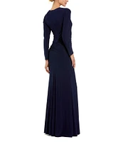 Mac Duggal Crew Neck Ruched Waist Jersey Gown