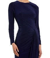 Mac Duggal Crew Neck Ruched Waist Jersey Gown