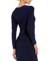 Mac Duggal Crew Neck Ruched Waist Jersey Gown