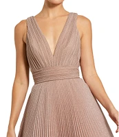 Mac Duggal Deep V-Neck Organza Shimmer Ball Gown