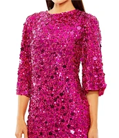 Mac Duggal Elbow Sleeve Oversized Floral Embellished Mini Dress