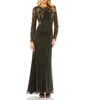 Mac Duggal Embellished Boat Neck Long Sleeve Gown