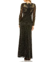 Mac Duggal Embellished Boat Neck Long Sleeve Gown