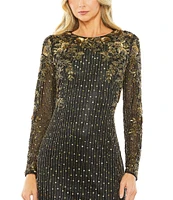 Mac Duggal Embellished Boat Neck Long Sleeve Gown