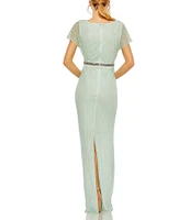 Mac Duggal Embellished V-Neck Short Sleeve Column Gown