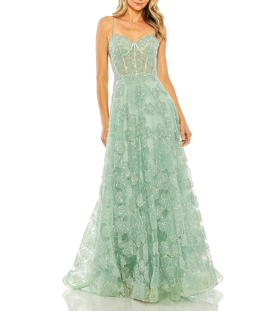 Mac Duggal Embroidered Floral Lace Sweetheart Neck Sleeveless Corset Mermaid Gown