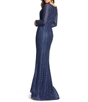 Mac Duggal Embroidered Long Sleeve V-Neck Mermaid Gown