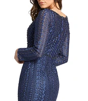 Mac Duggal Embroidered Long Sleeve V-Neck Mermaid Gown