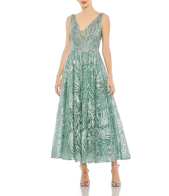 Mac Duggal Embroidered V-Neck Sleeveless Dress