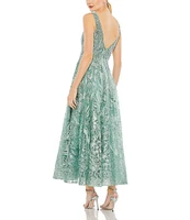 Mac Duggal Embroidered V-Neck Sleeveless Dress