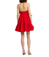 Mac Duggal Faille Woven Strapless Bow Twist A-Line Mini Dress