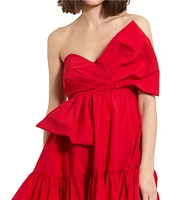 Mac Duggal Faille Woven Strapless Bow Twist A-Line Mini Dress