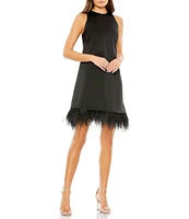 Mac Duggal Feather Trim Crew Neck Sleeveless Trapeze Mini Dress