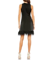 Mac Duggal Feather Trim Crew Neck Sleeveless Trapeze Mini Dress