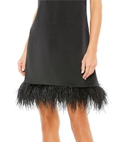 Mac Duggal Feather Trim Crew Neck Sleeveless Trapeze Mini Dress