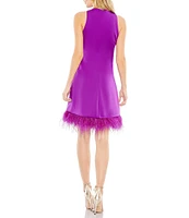 Mac Duggal Feather Trim Crew Neck Sleeveless Trapeze Mini Dress