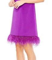 Mac Duggal Feather Trim Crew Neck Sleeveless Trapeze Mini Dress