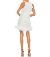 Mac Duggal Feather Trim Crew Neck Sleeveless Trapeze Mini Dress