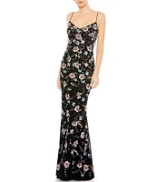 Mac Duggal Floral Beaded Sweetheart Neck Sleeveless Lace-Up Back A-Line Gown