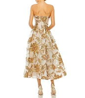 Mac Duggal Floral Brocade Strapless Sleeveless Midi Dress