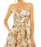 Mac Duggal Floral Brocade Strapless Sleeveless Midi Dress