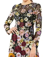 Mac Duggal Floral Embroidered Long Sleeve Crew Neck Mini Dress