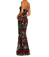 Mac Duggal Floral Embroidered Sweetheart Strapless Bustier Sleeveless Gown