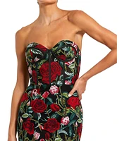 Mac Duggal Floral Embroidered Sweetheart Strapless Bustier Sleeveless Gown