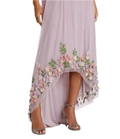 Mac Duggal Floral Pattern Embellished Tulle One Shoulder Sleeveless Trapeze Gown