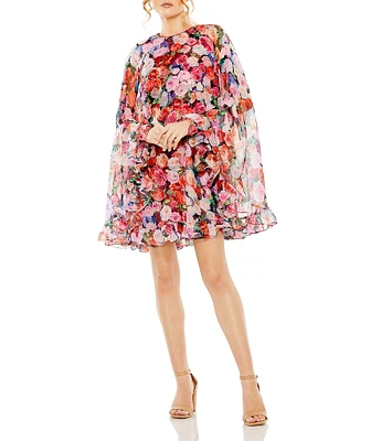 Mac Duggal Floral Print Cap Back Ruffled Hem Mini Dress