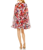 Mac Duggal Floral Print Cap Back Ruffled Hem Mini Dress