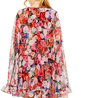 Mac Duggal Floral Print Cap Back Ruffled Hem Mini Dress