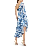 Mac Duggal Floral Print One Shoulder Cape Dress