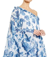 Mac Duggal Floral Print One Shoulder Cape Dress