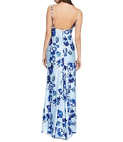 Mac Duggal Floral Print V-Neck Sleeveless Gown